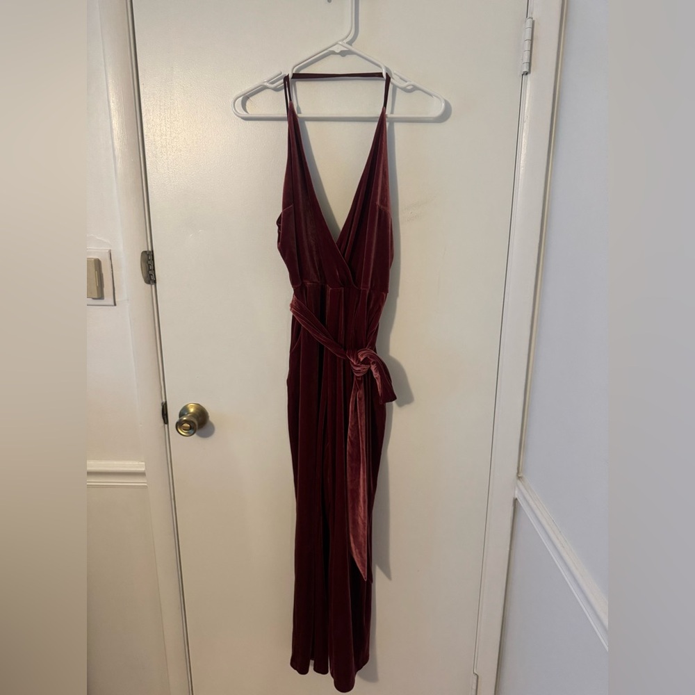Elegant Burgundy Velvet Jumpsuit